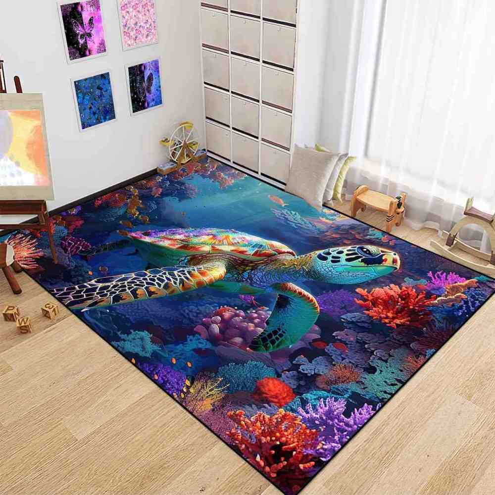 Artistic Painted Sea Turtle Area Rug Living Room Decor | CozyLil