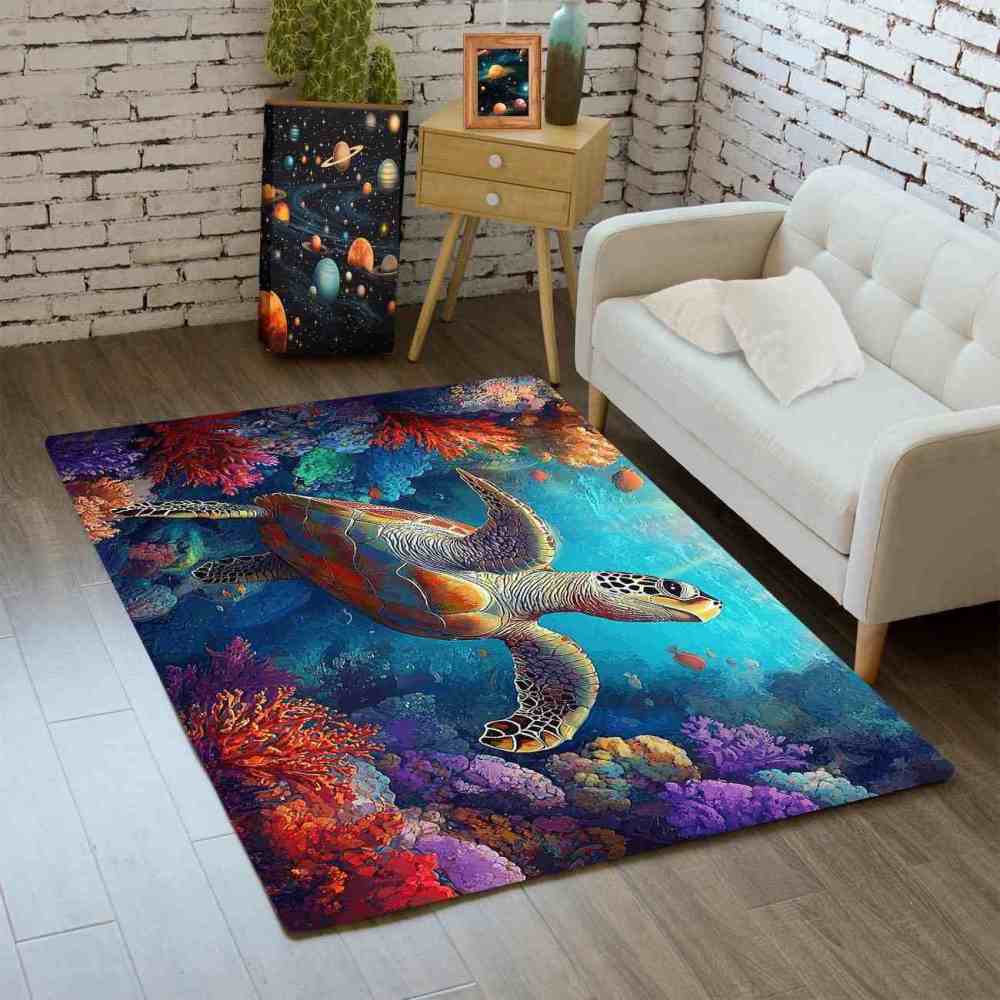 Tropical Ocean Sea Turtle Area Rug Guest Room Carpet | CozyLil