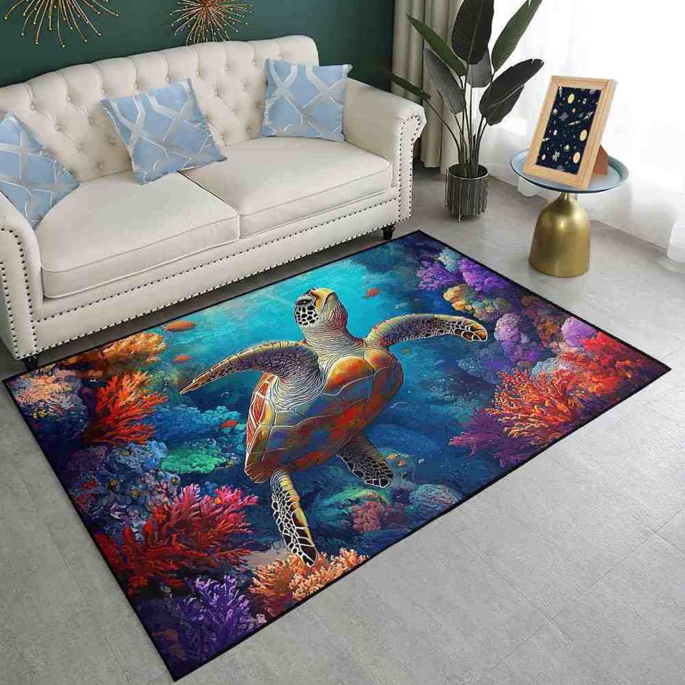 Tropical Ocean Sea Turtle Area Rug Guest Room Carpet | CozyLil