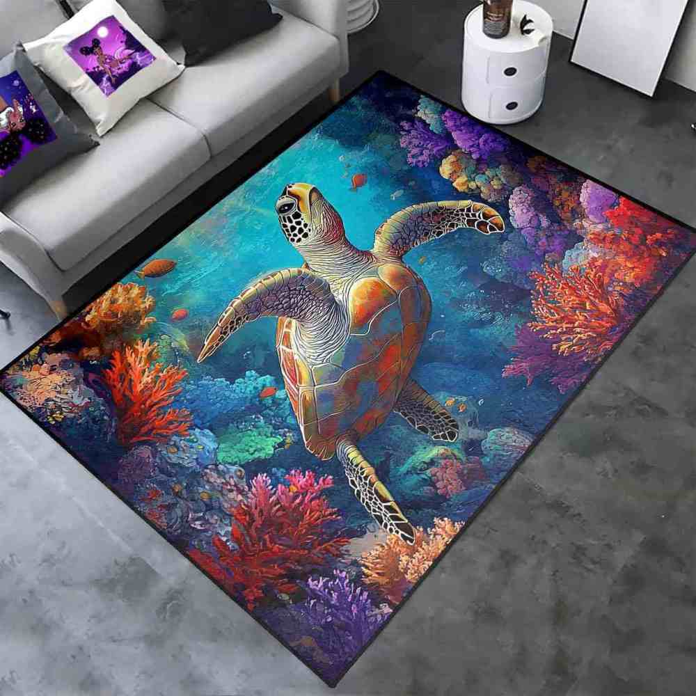 Tropical Ocean Sea Turtle Area Rug Guest Room Carpet | CozyLil