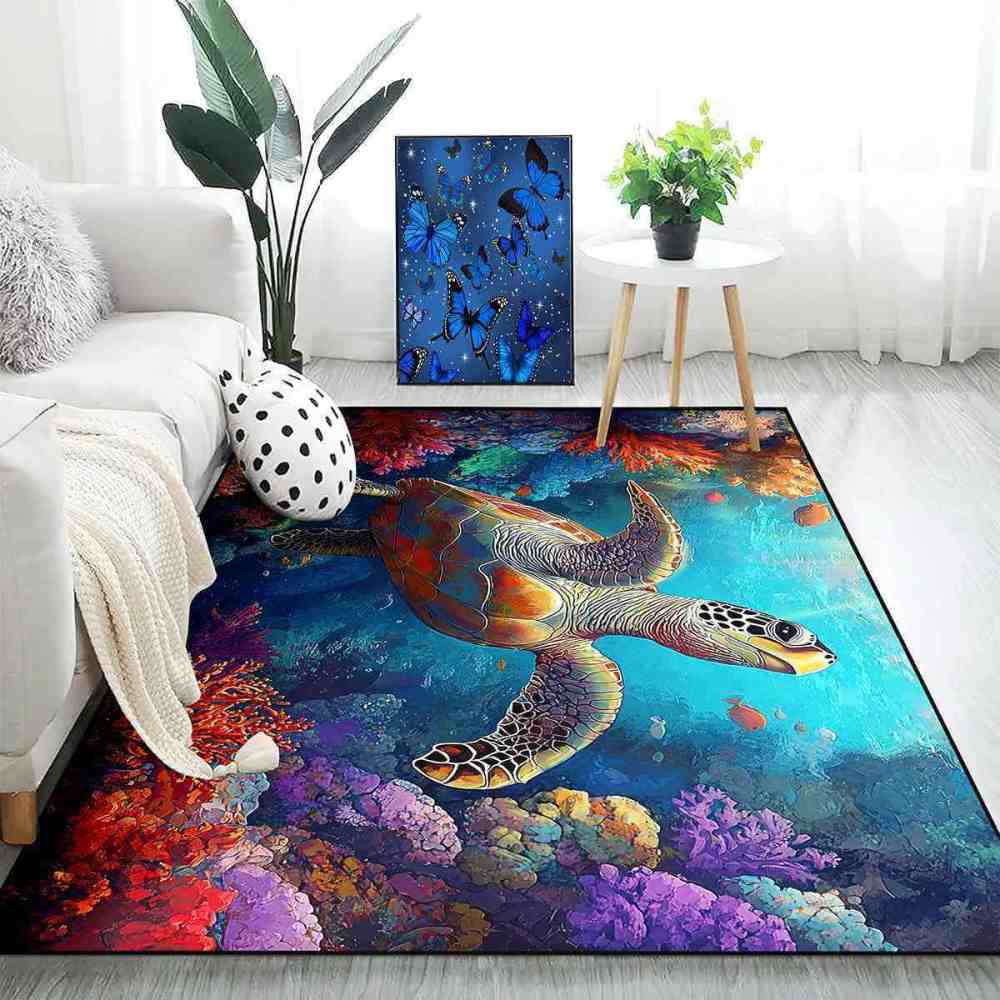 Tropical Ocean Sea Turtle Area Rug Guest Room Carpet | CozyLil