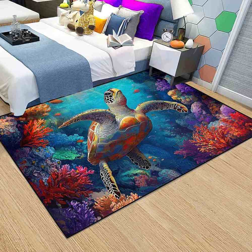 Tropical Ocean Sea Turtle Area Rug Guest Room Carpet | CozyLil