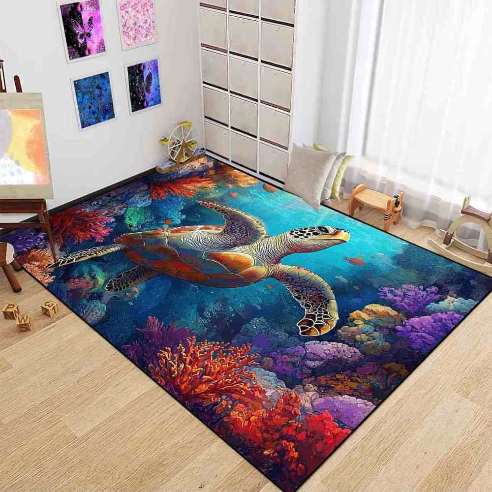 Tropical Ocean Sea Turtle Area Rug Guest Room Carpet | CozyLil