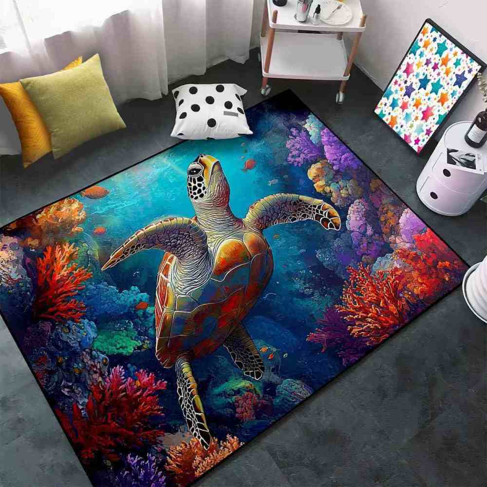Tropical Ocean Sea Turtle Area Rug Guest Room Carpet | CozyLil