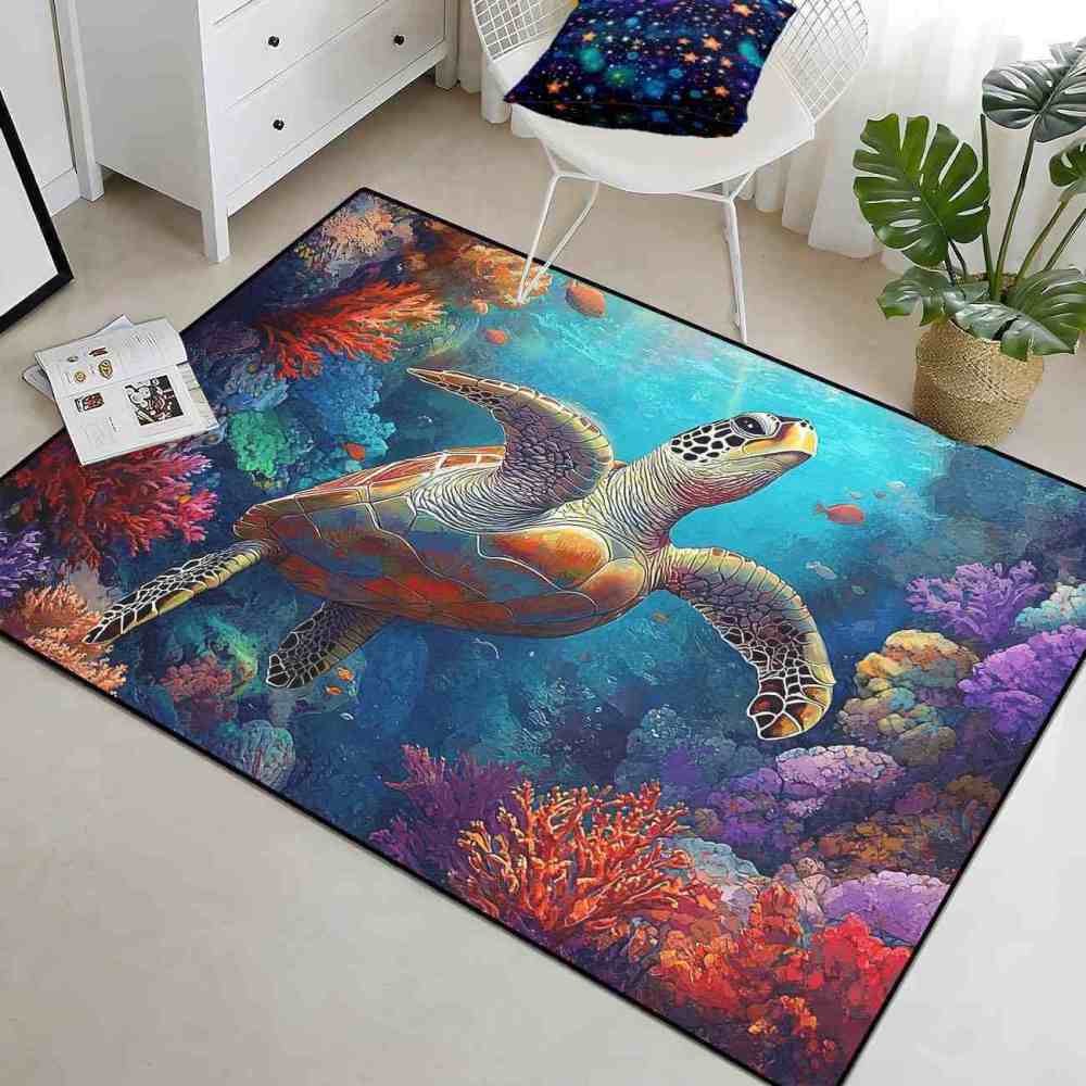 Tropical Ocean Sea Turtle Area Rug Guest Room Carpet | CozyLil