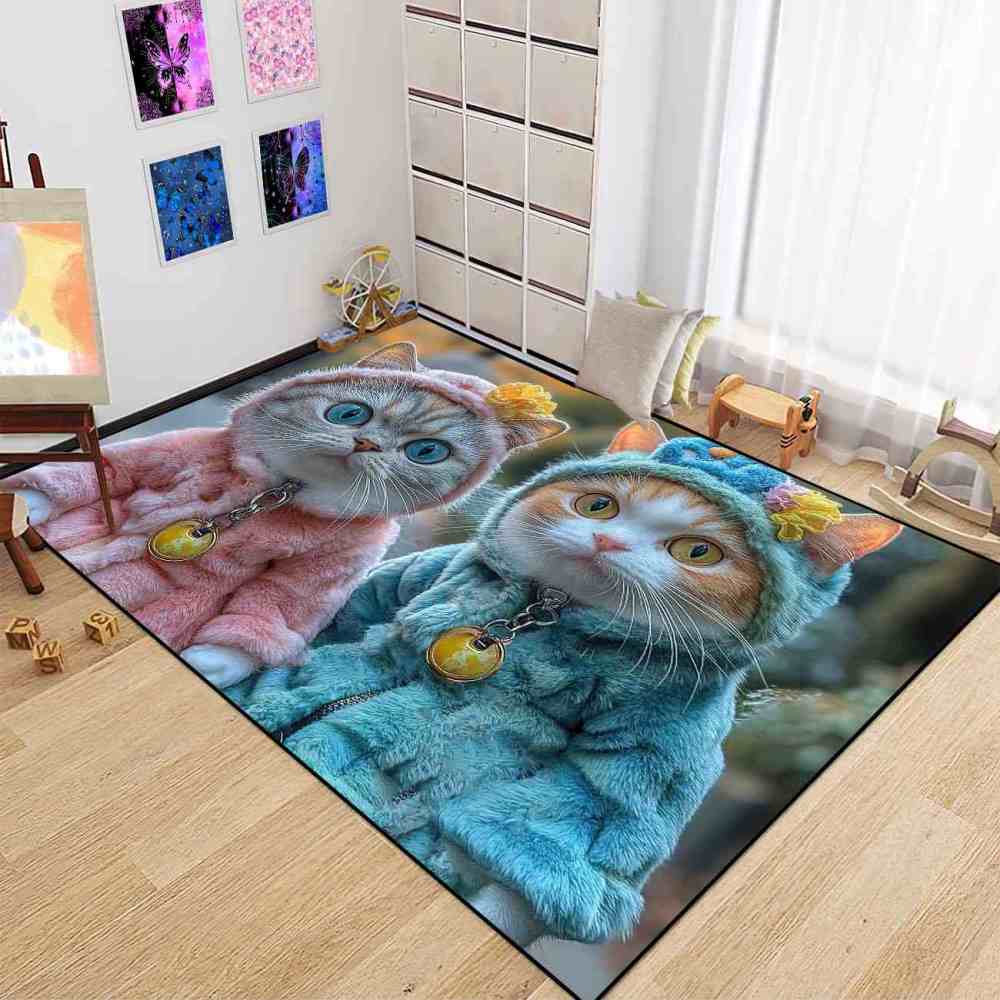 Hooded Kittens Winter Coats Shared Kids Room Rug | CozyLil