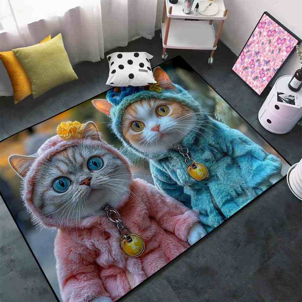 Hooded Kittens Winter Coats Shared Kids Room Rug | CozyLil
