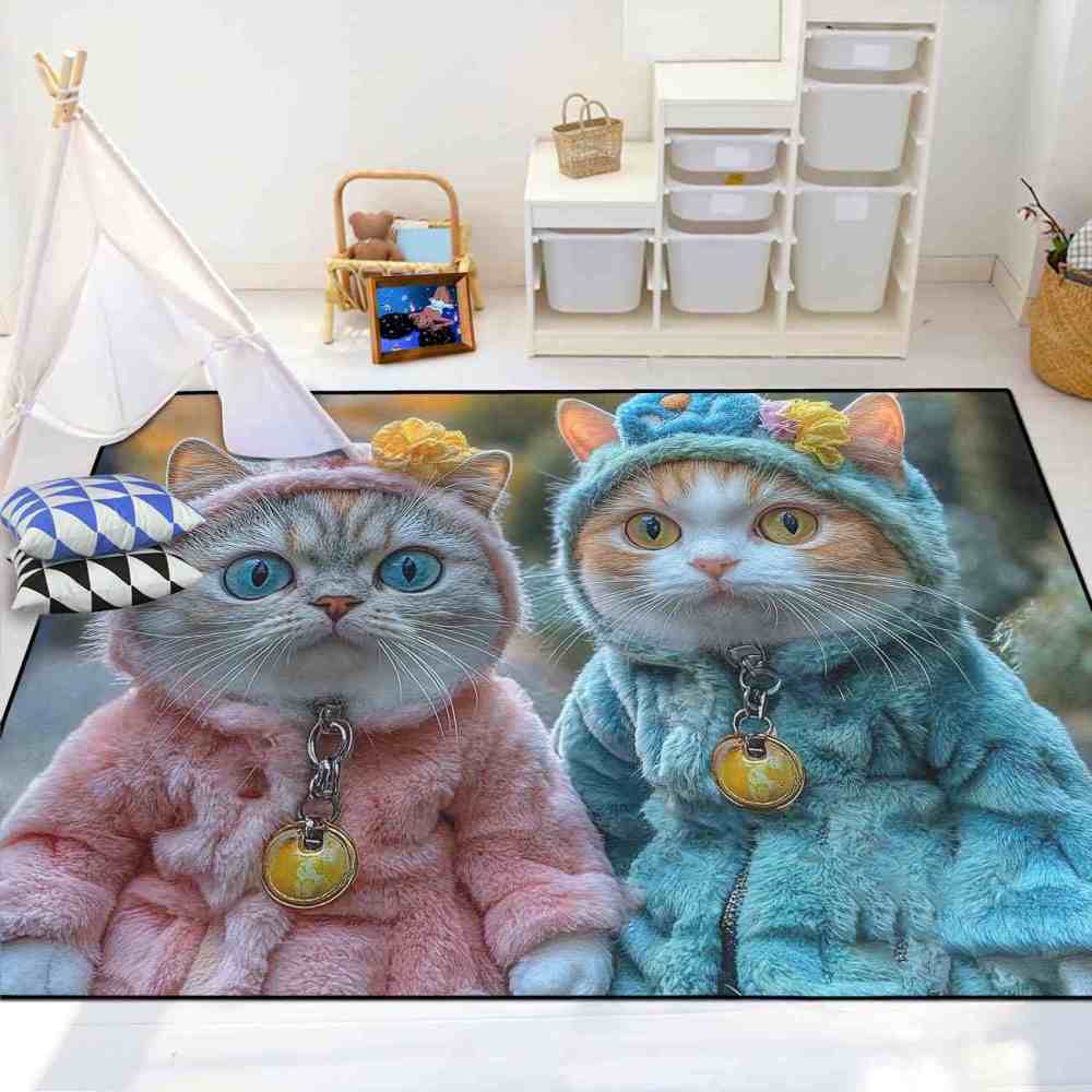 Hooded Kittens Winter Coats Shared Kids Room Rug | CozyLil