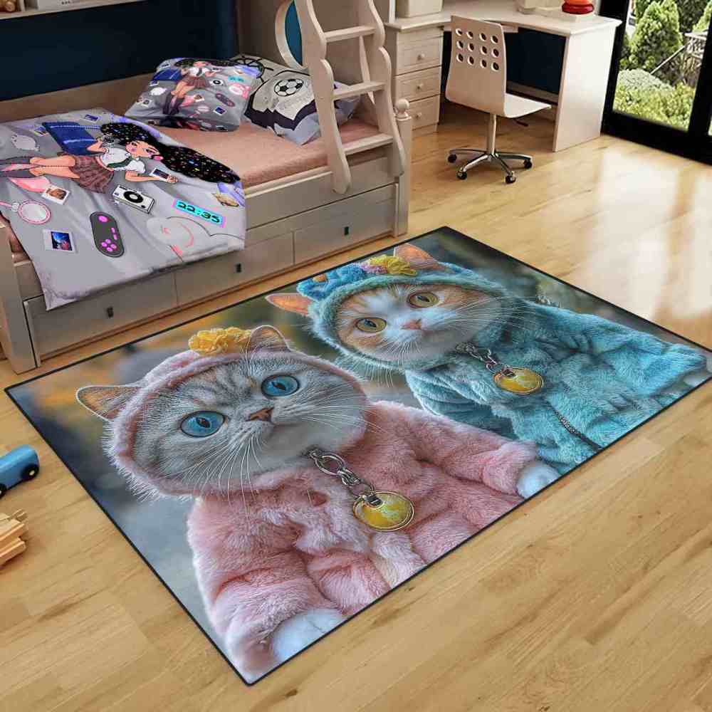 Hooded Kittens Winter Coats Shared Kids Room Rug | CozyLil