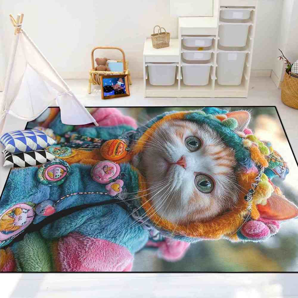 Colorful Patched Hood Kitten Toddler Play Rug | CozyLil