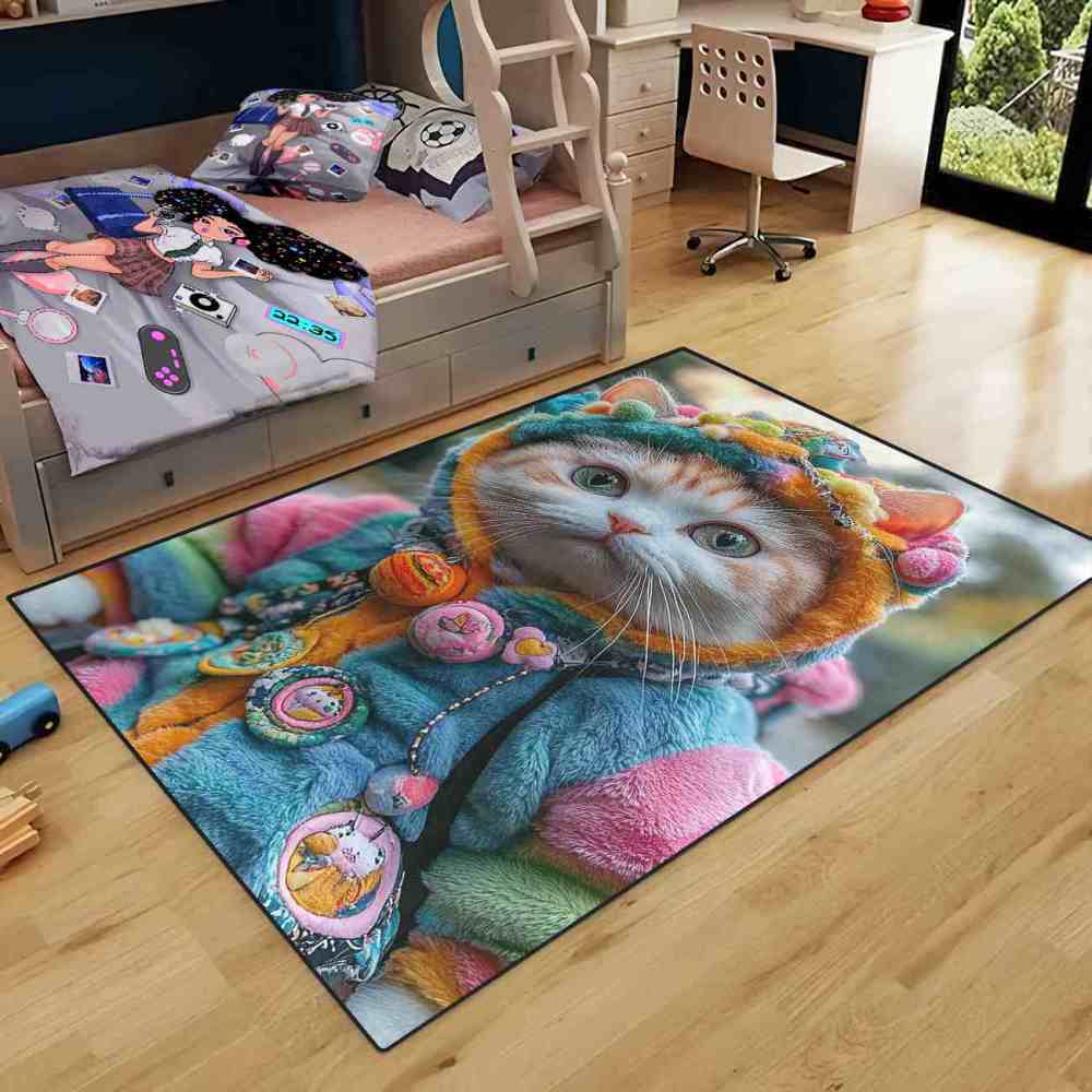 Colorful Patched Hood Kitten Toddler Play Rug | CozyLil