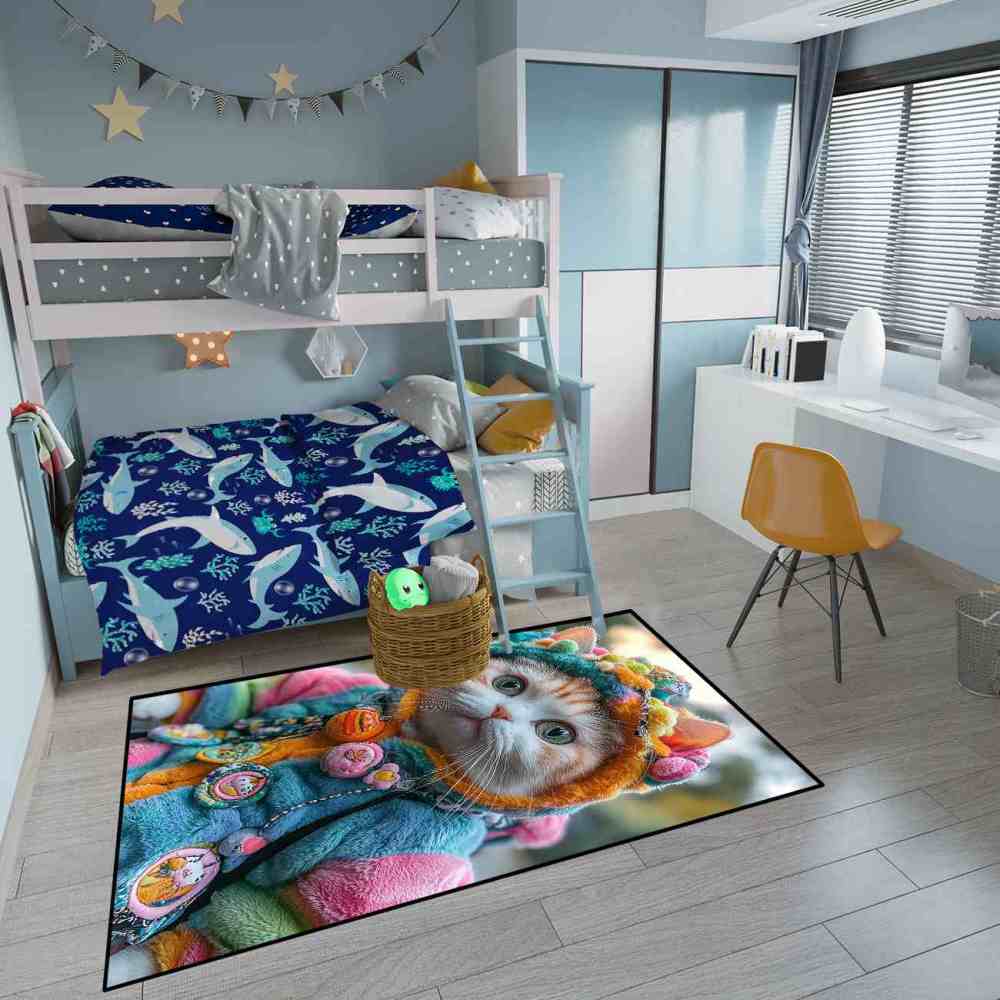 Colorful Patched Hood Kitten Toddler Play Rug | CozyLil
