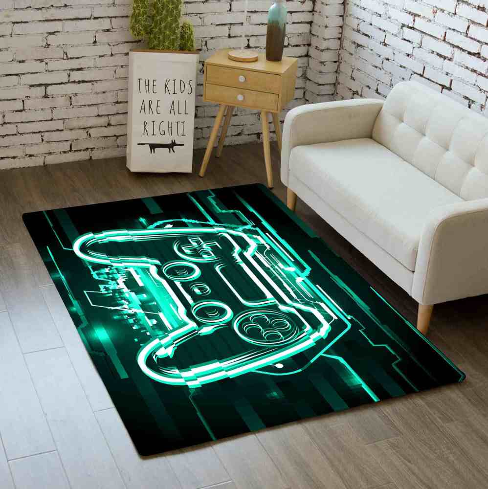 Cyan Cyber Matrix Gamepad Area Rug Men Gaming Room Decor | CozyLil