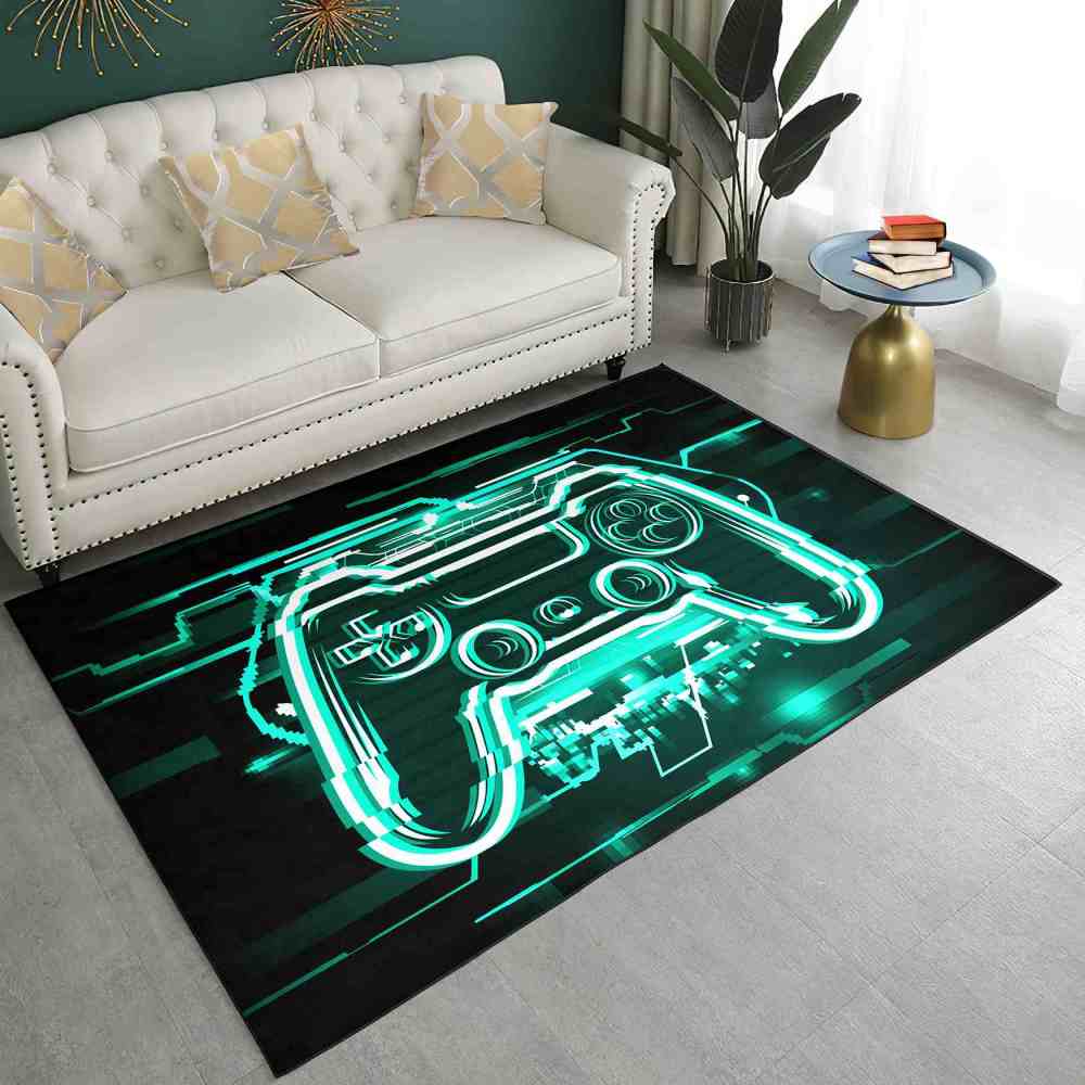 Cyan Cyber Matrix Gamepad Area Rug Men Gaming Room Decor | CozyLil