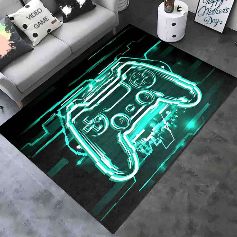 Cyan Cyber Matrix Gamepad Area Rug Men Gaming Room Decor | CozyLil