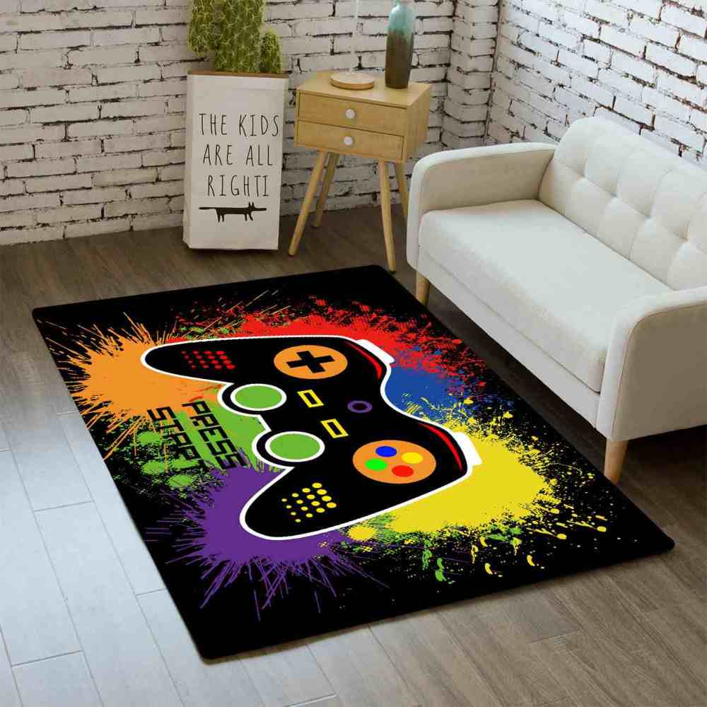 Paint Splatter Gamer Area Rug Press Start Boys Bedroom Mat | CozyLil