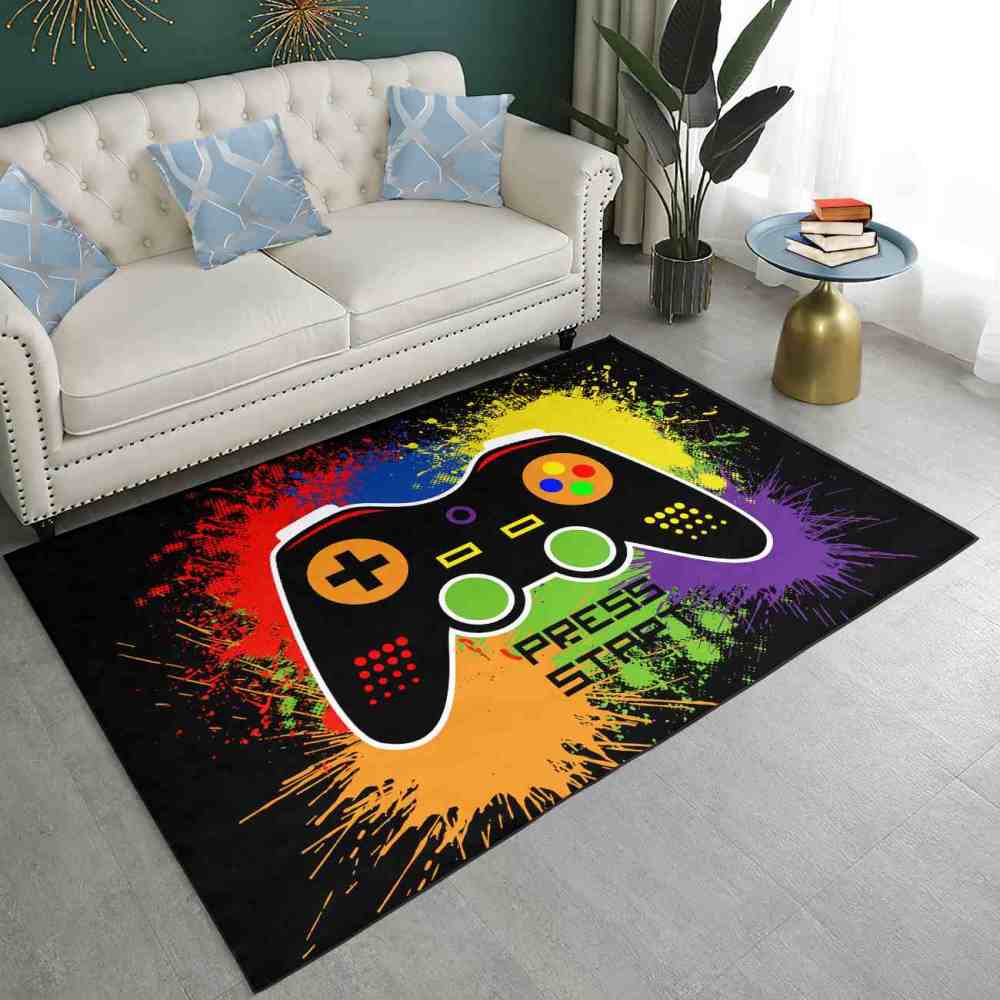 Paint Splatter Gamer Area Rug Press Start Boys Bedroom Mat | CozyLil