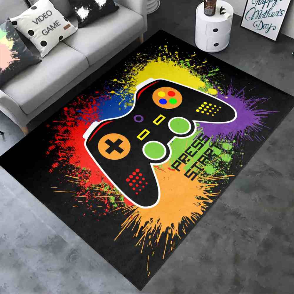 Paint Splatter Gamer Area Rug Press Start Boys Bedroom Mat | CozyLil