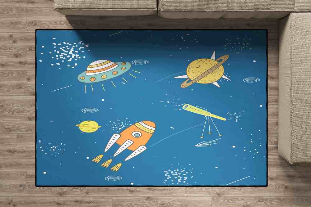 Cartoon Rocket Outer Space Play Mat Boys Room Rug | CozyLil