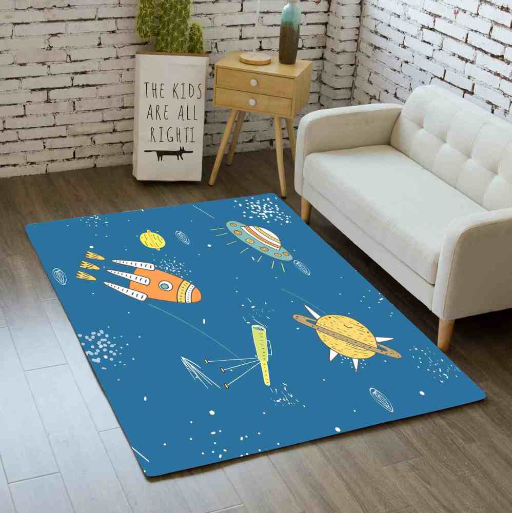 Cartoon Rocket Outer Space Play Mat Boys Room Rug | CozyLil