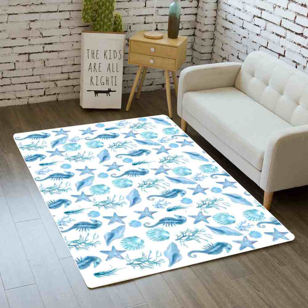 Watercolor Seahorse Area Rug Coastal Bedroom Mat | CozyLil