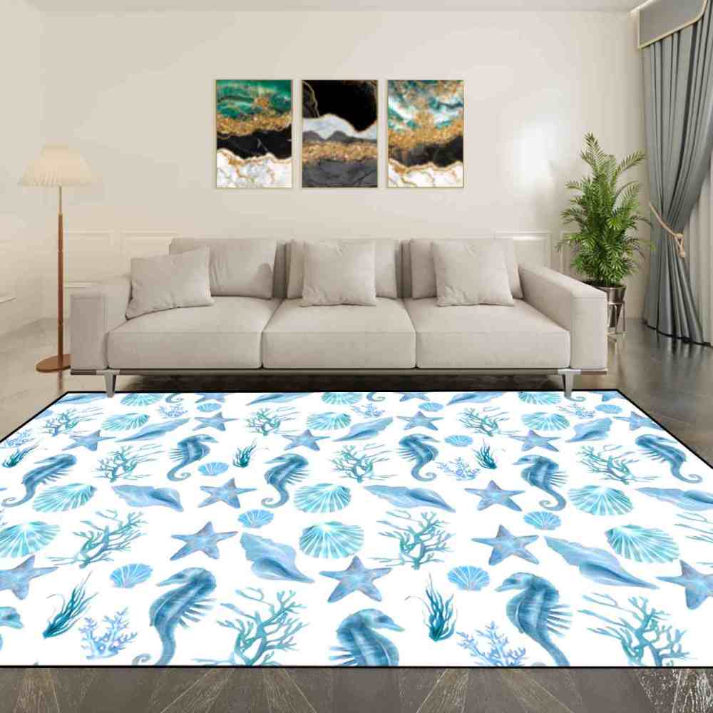 Watercolor Seahorse Area Rug Coastal Bedroom Mat | CozyLil