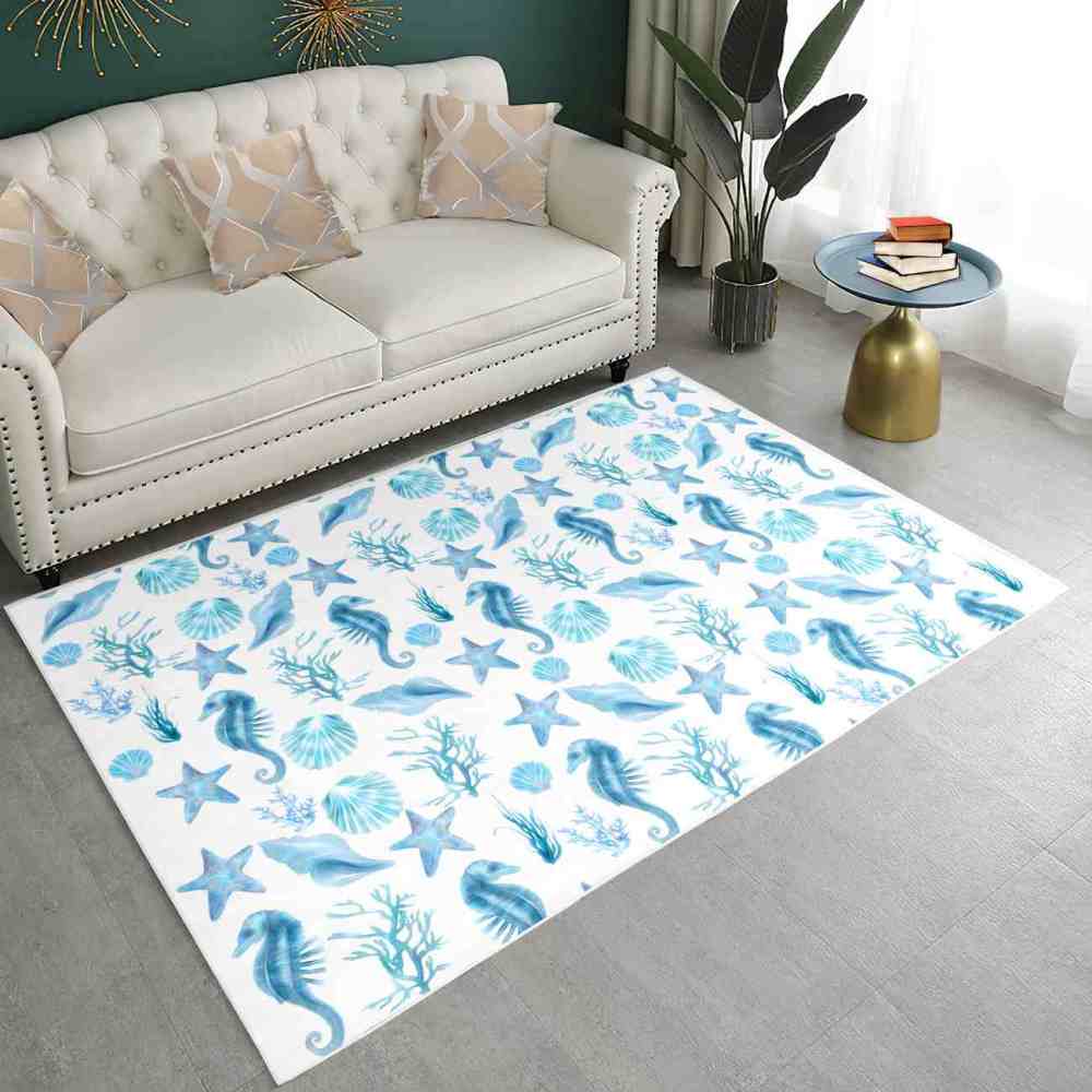 Watercolor Seahorse Area Rug Coastal Bedroom Mat | CozyLil