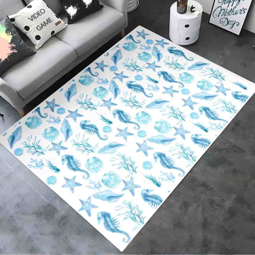 Watercolor Seahorse Area Rug Coastal Bedroom Mat | CozyLil