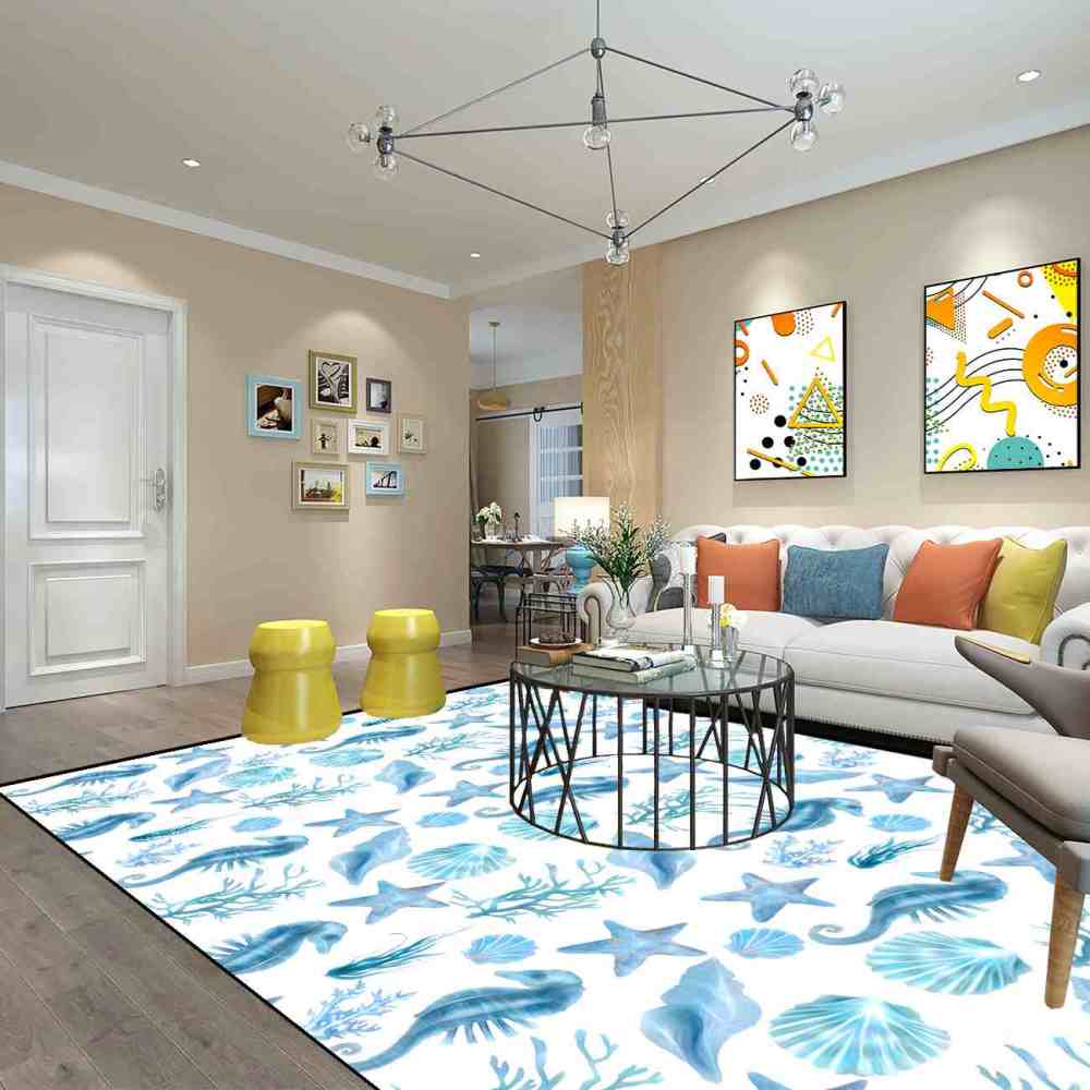 Watercolor Seahorse Area Rug Coastal Bedroom Mat | CozyLil