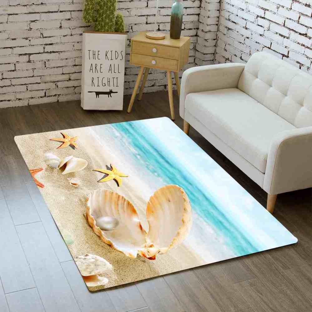Pearl Seashell Beach Area Rug Coastal Bedroom Decor | CozyLil