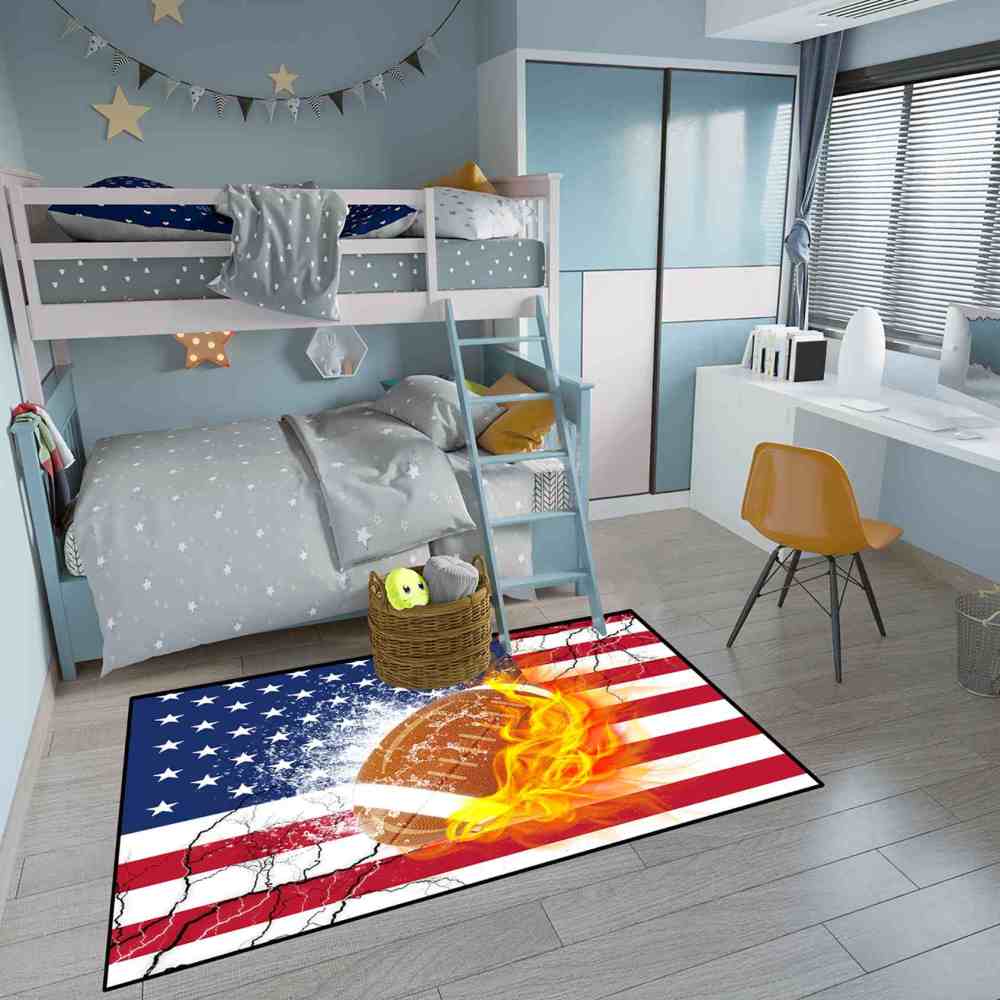 Flaming Football USA Flag Area Rug Boys Bedroom Sports Decor | CozyLil