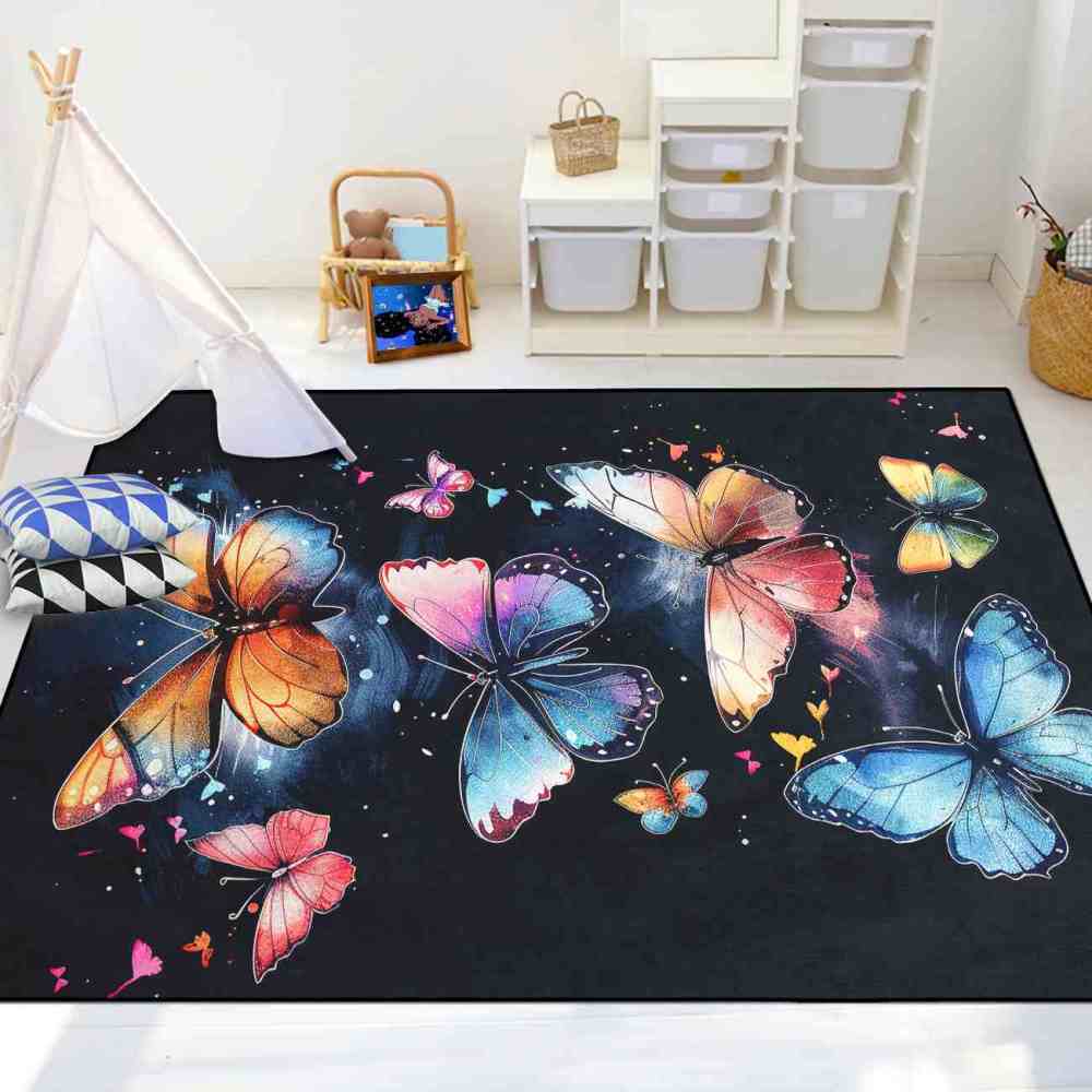Night Sky Colorful Butterfly Kids Playroom Rug | CozyLil