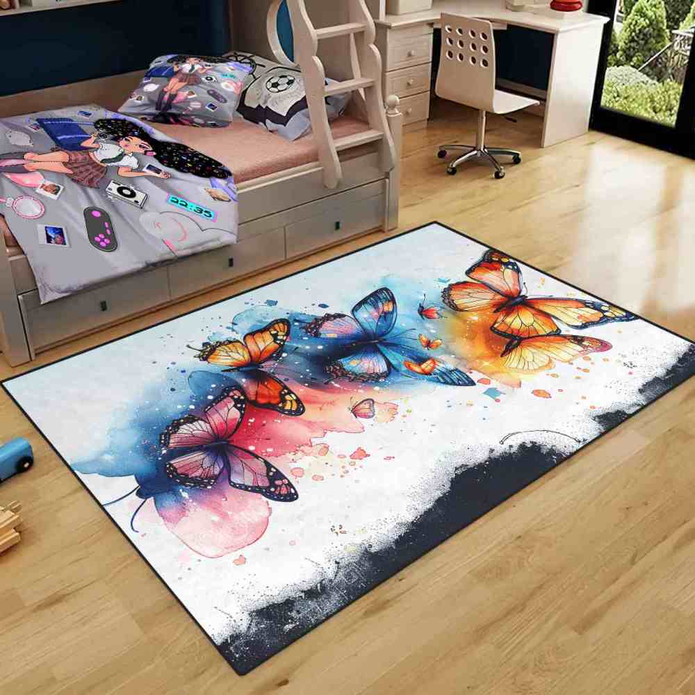 Watercolor Splash Butterfly Toddler Girls Area Rug | CozyLil