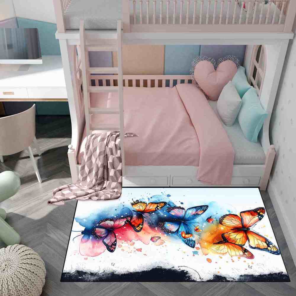 Watercolor Splash Butterfly Toddler Girls Area Rug | CozyLil