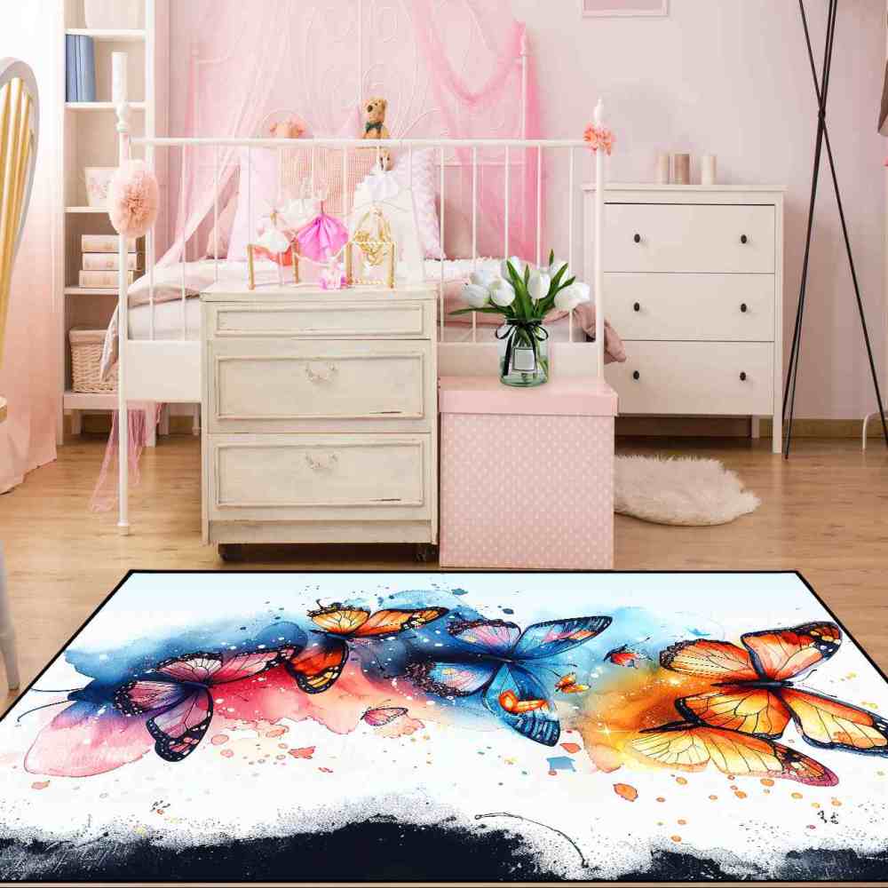 Watercolor Splash Butterfly Toddler Girls Area Rug | CozyLil