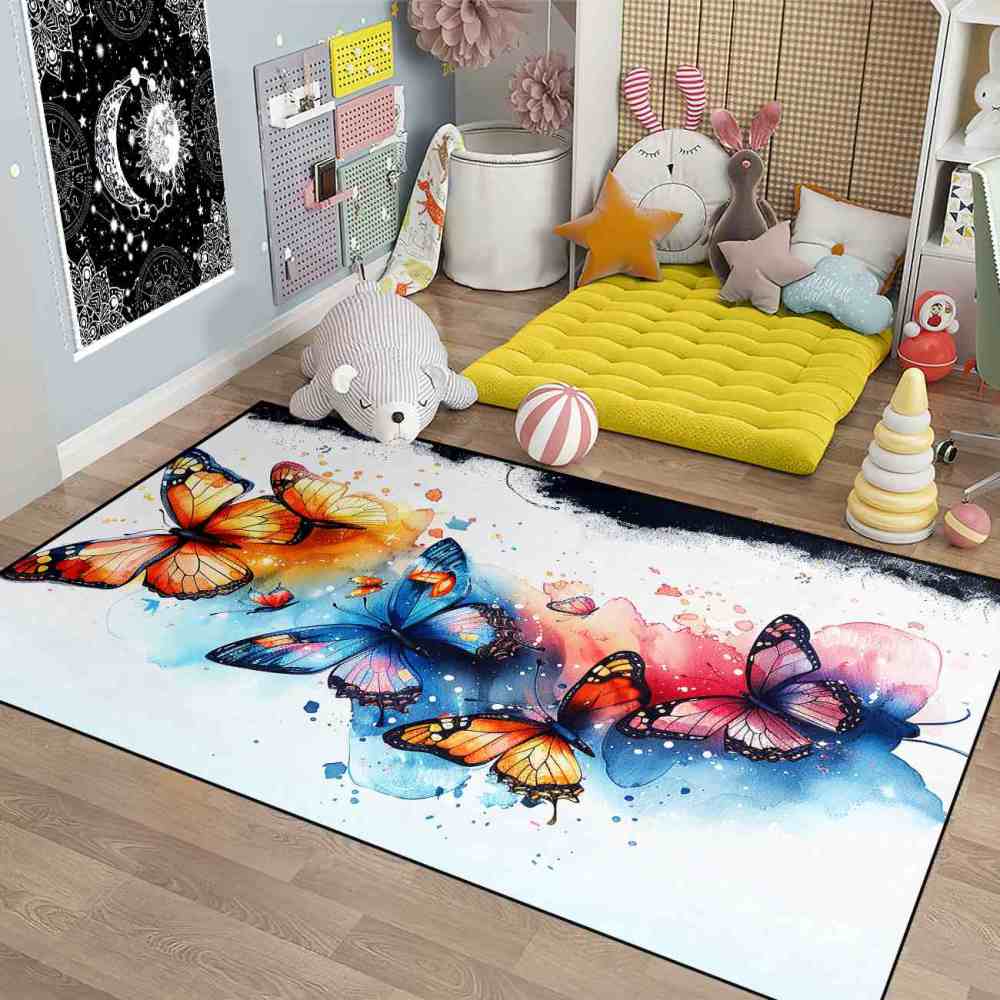 Watercolor Splash Butterfly Toddler Girls Area Rug | CozyLil