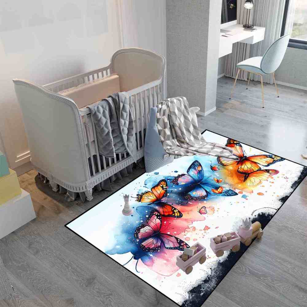 Watercolor Splash Butterfly Toddler Girls Area Rug | CozyLil
