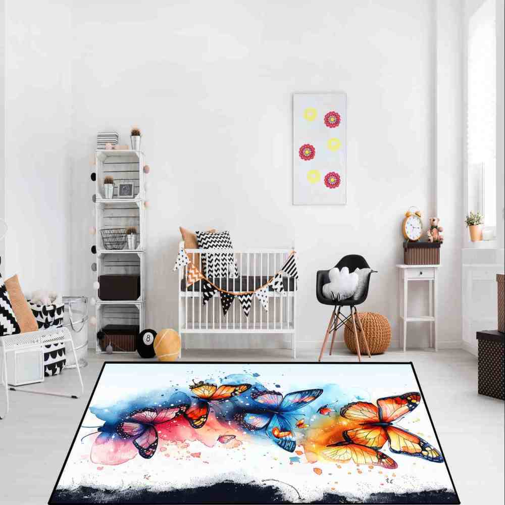Watercolor Splash Butterfly Toddler Girls Area Rug | CozyLil