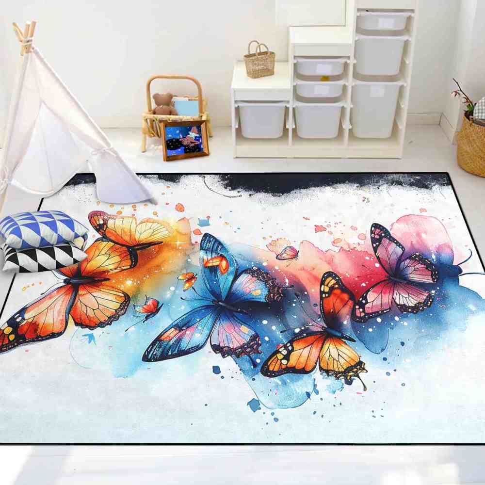 Watercolor Splash Butterfly Toddler Girls Area Rug | CozyLil
