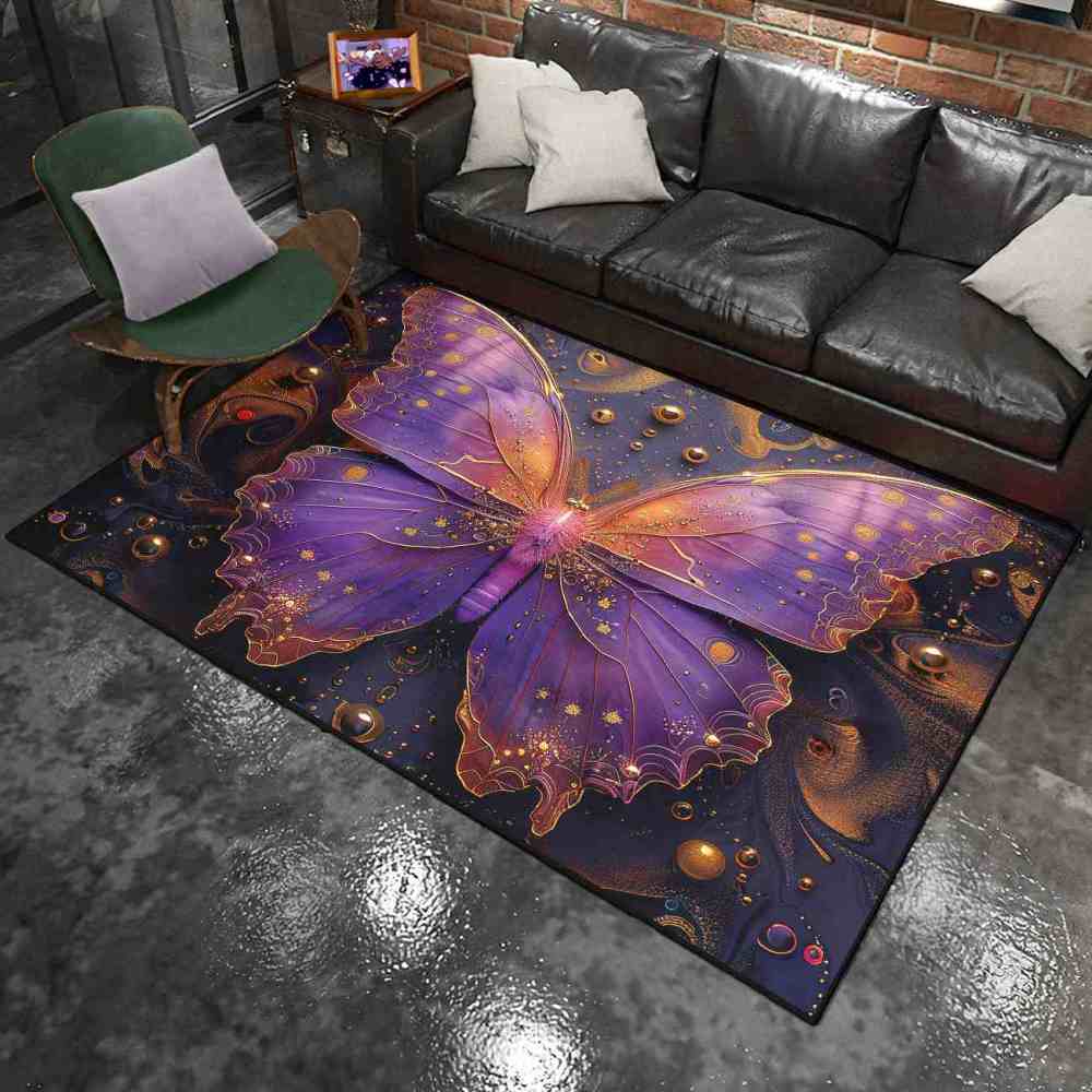 Magical Purple Gold Butterfly Area Rug Girls Nursery Mat | CozyLil