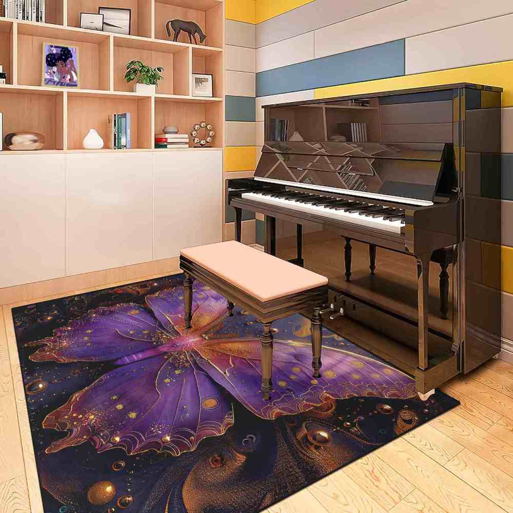 Magical Purple Gold Butterfly Area Rug Girls Nursery Mat | CozyLil