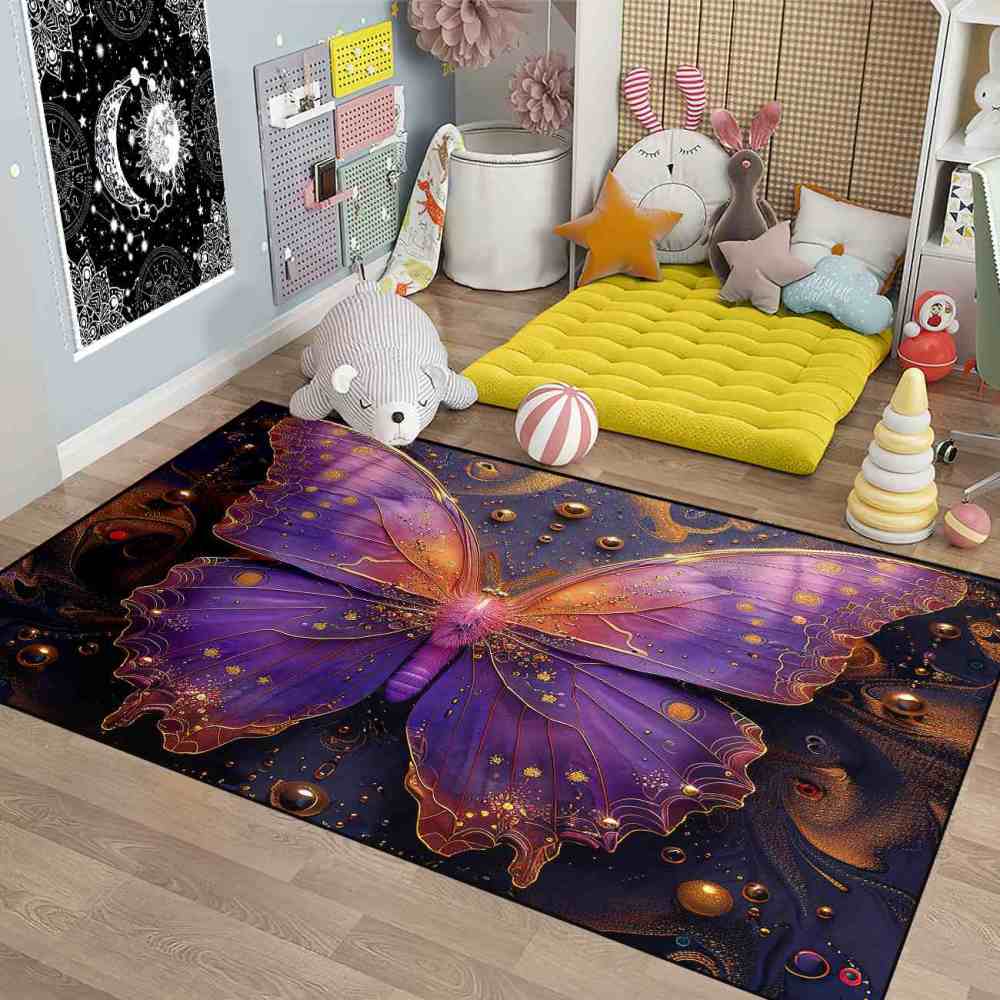 Magical Purple Gold Butterfly Area Rug Girls Nursery Mat | CozyLil