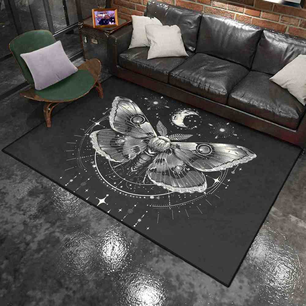 Celestial Moon Moth Area Rug Teen Girls Bedroom Mat | CozyLil
