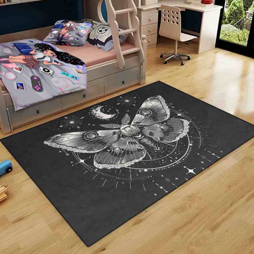 Celestial Moon Moth Area Rug Teen Girls Bedroom Mat | CozyLil