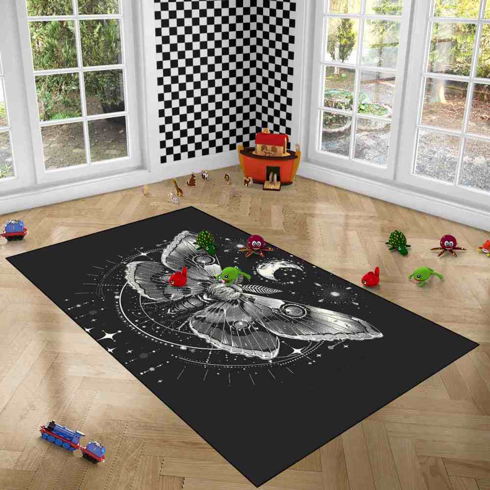 Celestial Moon Moth Area Rug Teen Girls Bedroom Mat | CozyLil