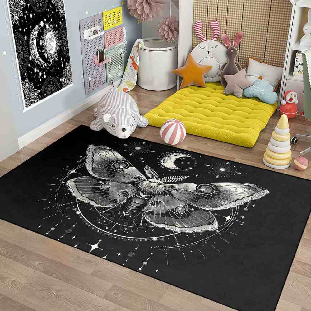Celestial Moon Moth Area Rug Teen Girls Bedroom Mat | CozyLil