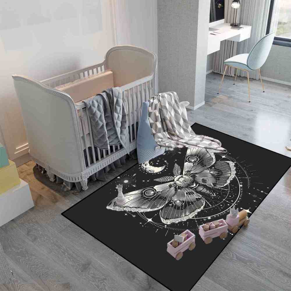 Celestial Moon Moth Area Rug Teen Girls Bedroom Mat | CozyLil
