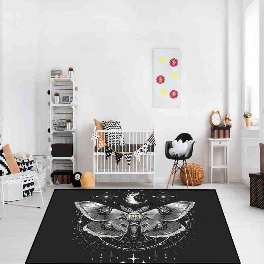 Celestial Moon Moth Area Rug Teen Girls Bedroom Mat | CozyLil
