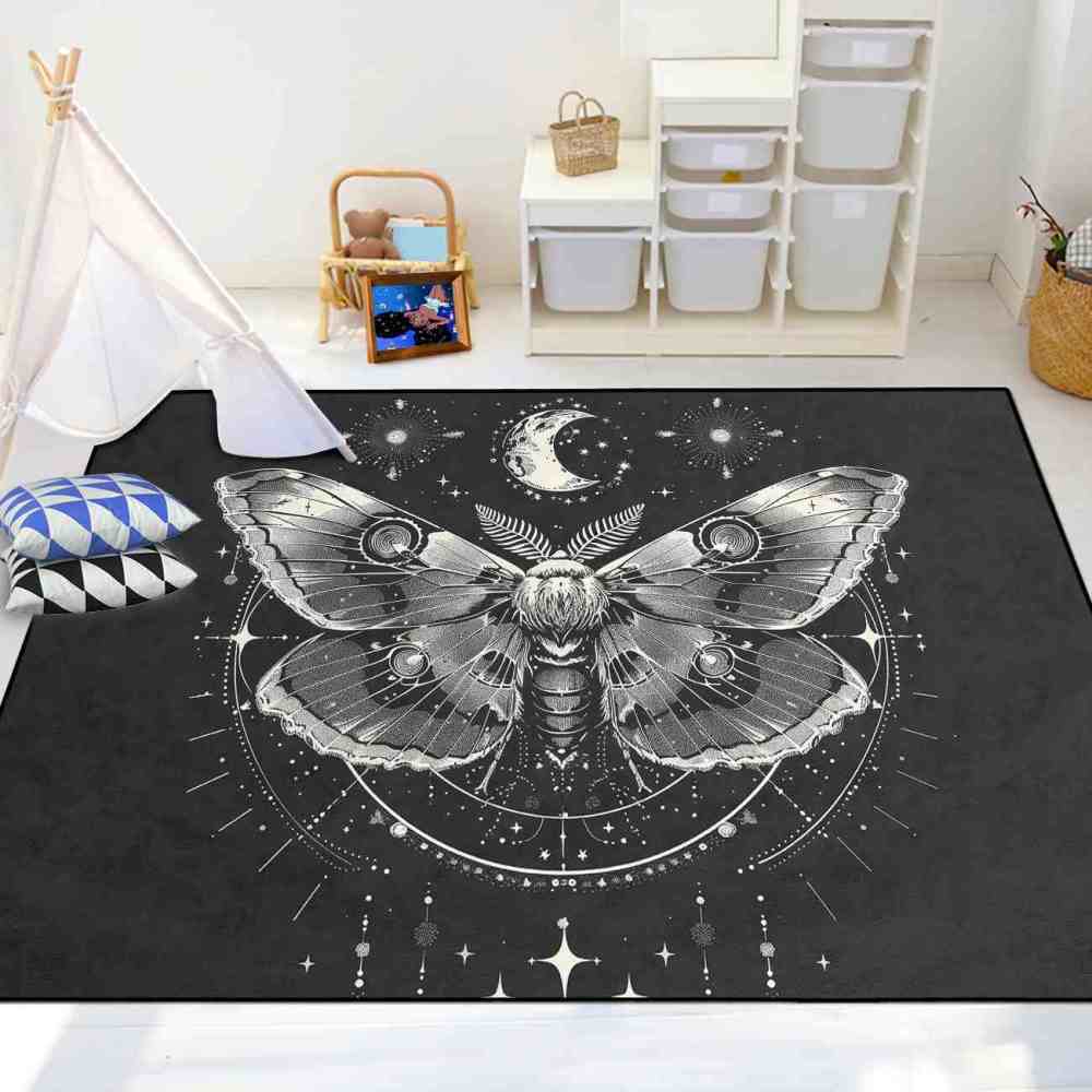 Celestial Moon Moth Area Rug Teen Girls Bedroom Mat | CozyLil