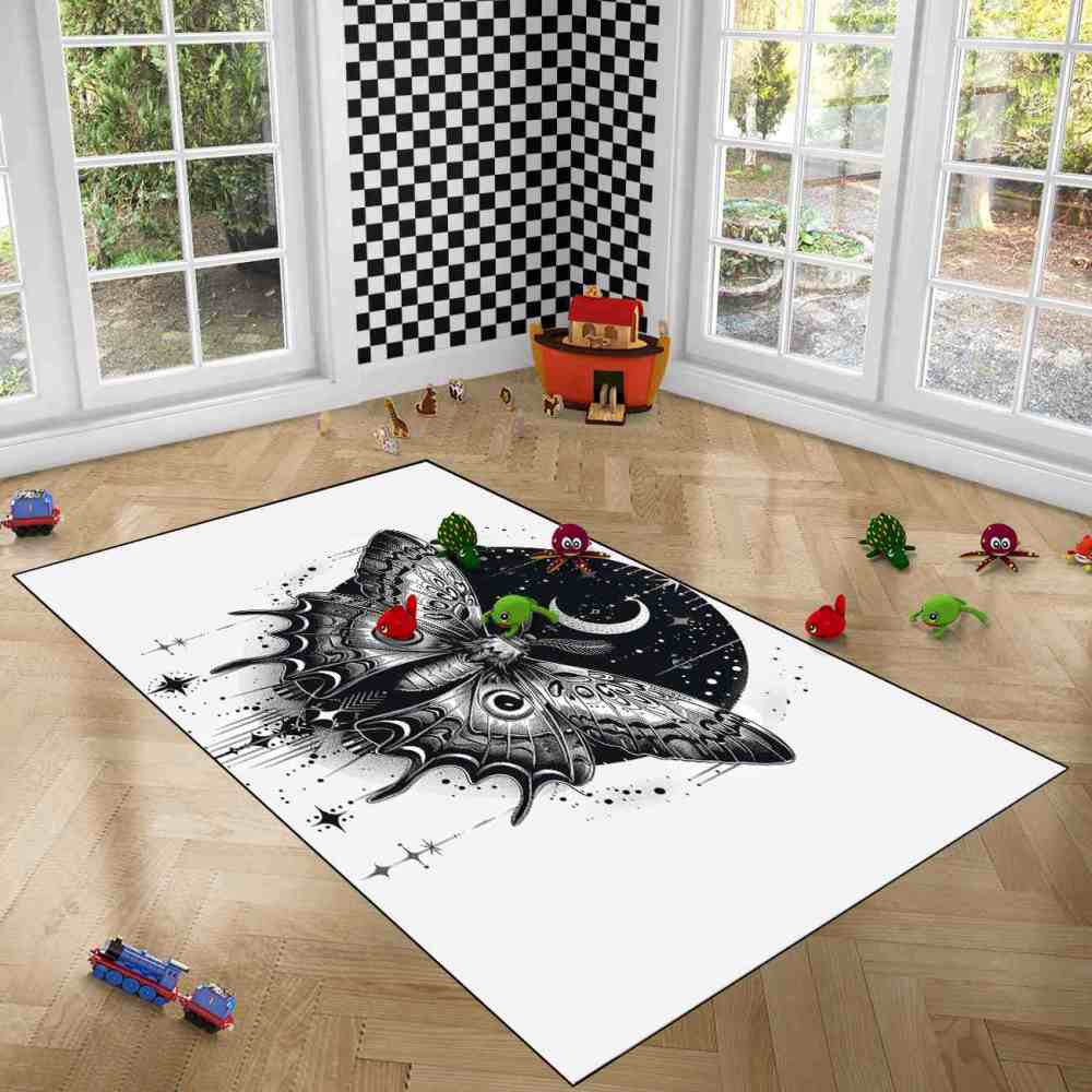 Mystic Geometry Moth Area Rug Kids Room Floor Mat | CozyLil